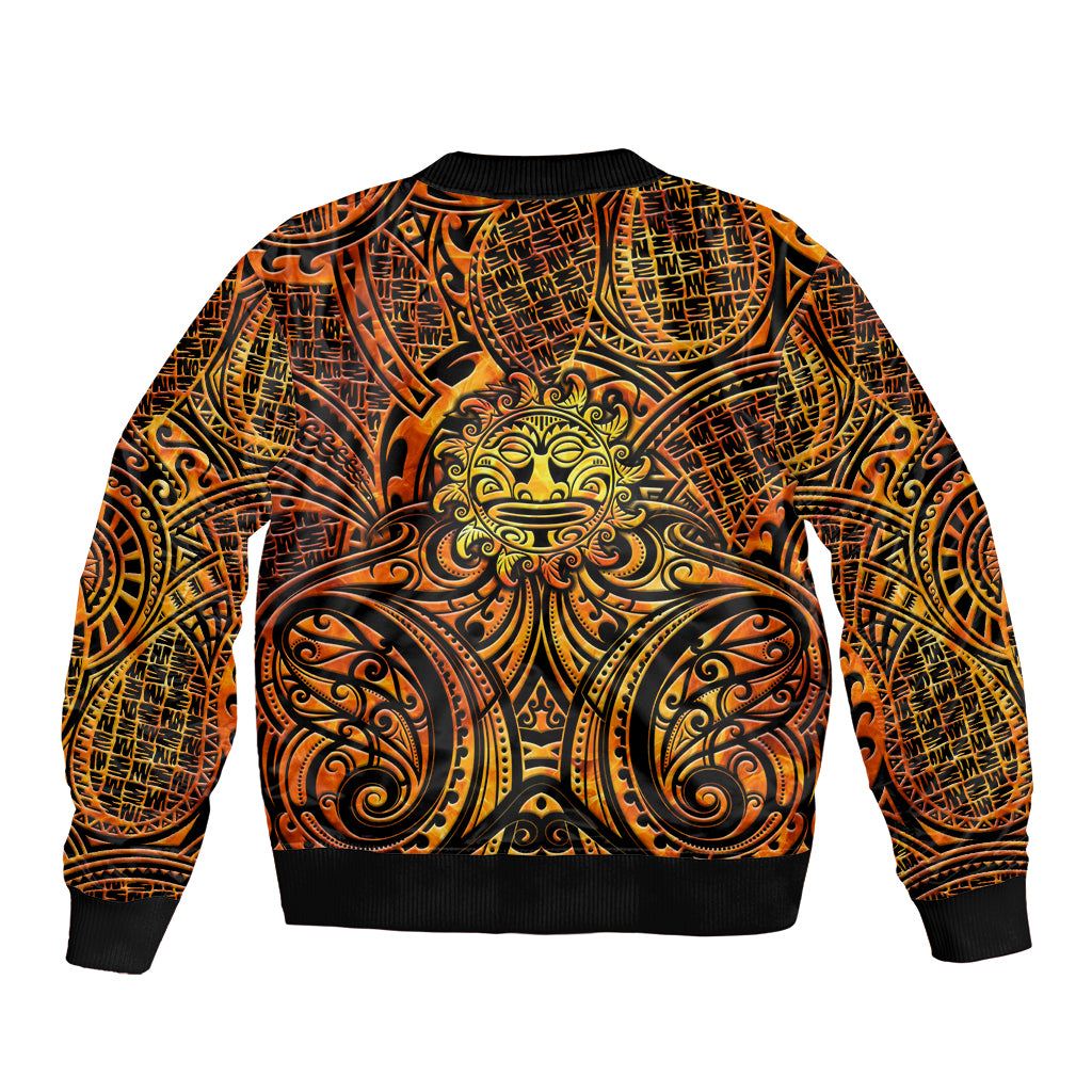 New Zealand Tamanuitera The Sun Sleeve Zip Bomber Jacket Maori Pattern LT05 - Polynesian Pride