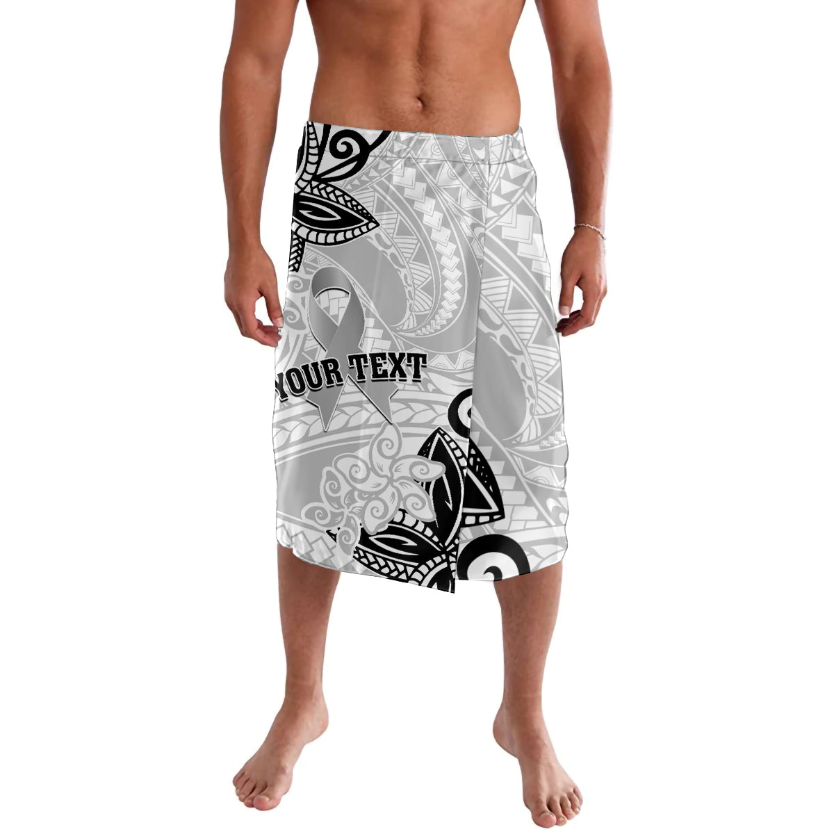 Personalised Polynesia Brain Cancer Lavalava No One Fights Alone LT05 White - Polynesian Pride