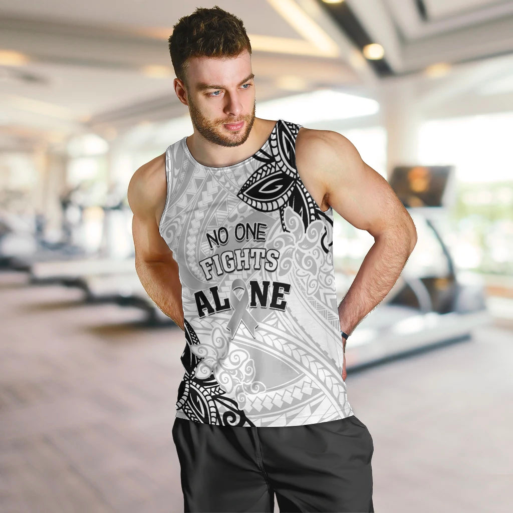 Personalised Polynesia Brain Cancer Men Tank Top No One Fights Alone LT05 White - Polynesian Pride