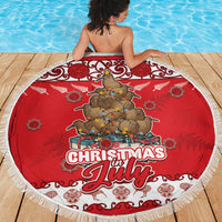 New Zealand Christmas In July Beach Blanket Maori Kiwi Xmas Tree - Red LT05 - Polynesian Pride