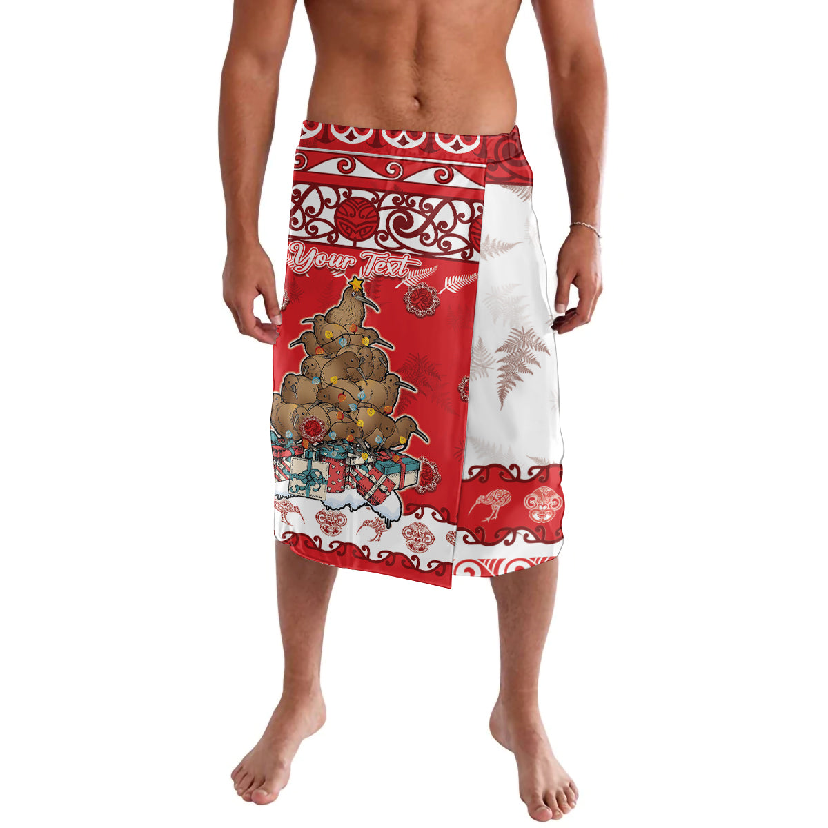 Personalised New Zealand Christmas In July Lavalava Maori Kiwi Xmas Tree - Red LT05 Red - Polynesian Pride