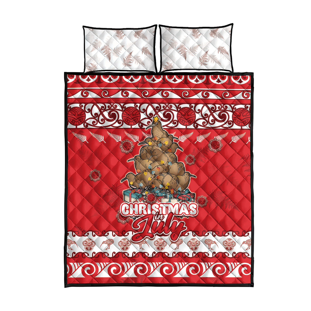 New Zealand Christmas In July Quilt Bed Set Maori Kiwi Xmas Tree - Red LT05 - Polynesian Pride