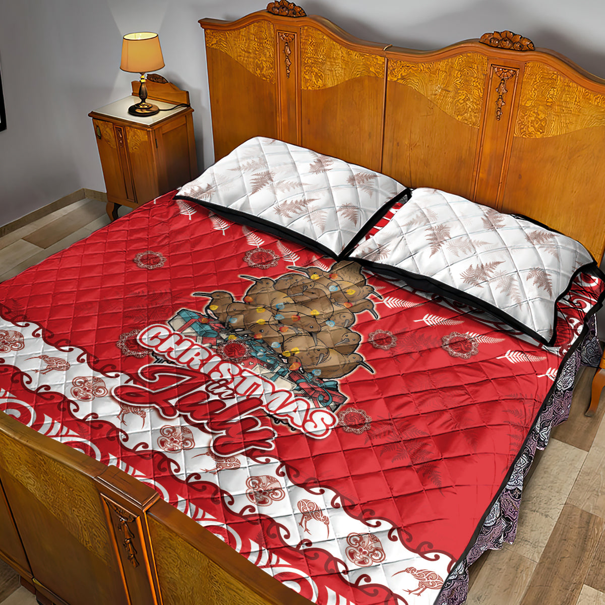 New Zealand Christmas In July Quilt Bed Set Maori Kiwi Xmas Tree - Red LT05 - Polynesian Pride
