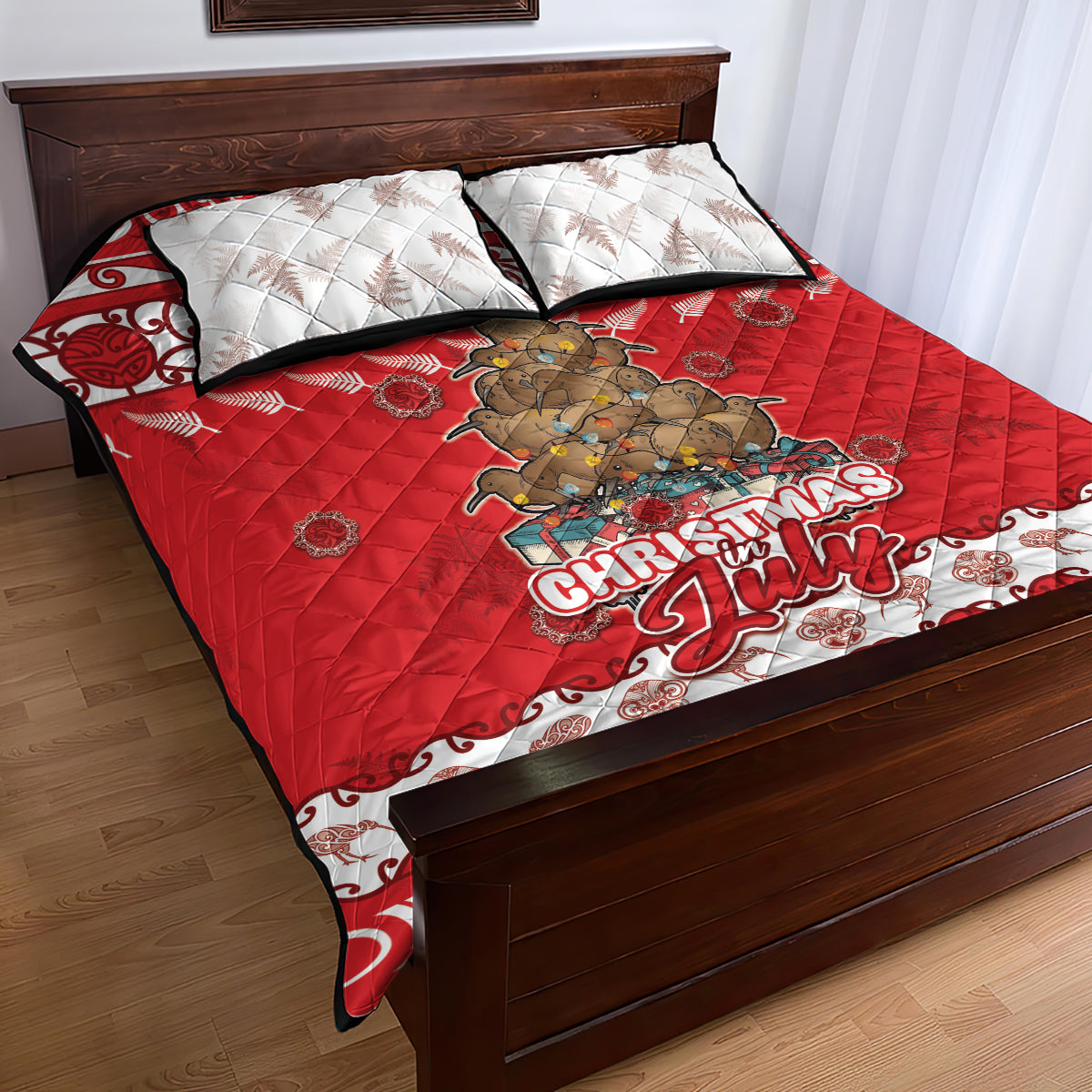 New Zealand Christmas In July Quilt Bed Set Maori Kiwi Xmas Tree - Red LT05 - Polynesian Pride
