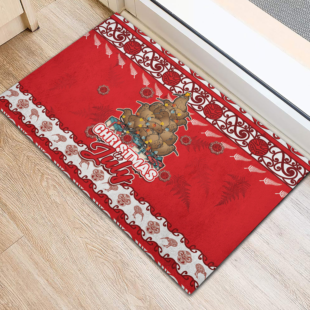 New Zealand Christmas In July Rubber Doormat Maori Kiwi Xmas Tree - Red LT05 - Polynesian Pride