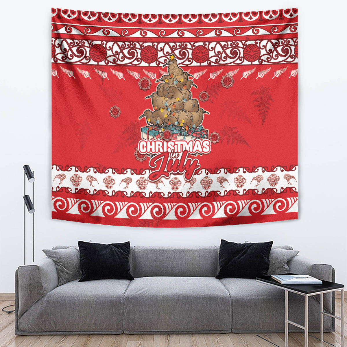 New Zealand Christmas In July Tapestry Maori Kiwi Xmas Tree - Red LT05 Red - Polynesian Pride