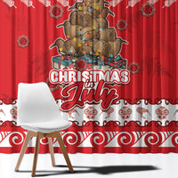 New Zealand Christmas In July Window Curtain Maori Kiwi Xmas Tree - Red LT05 - Polynesian Pride