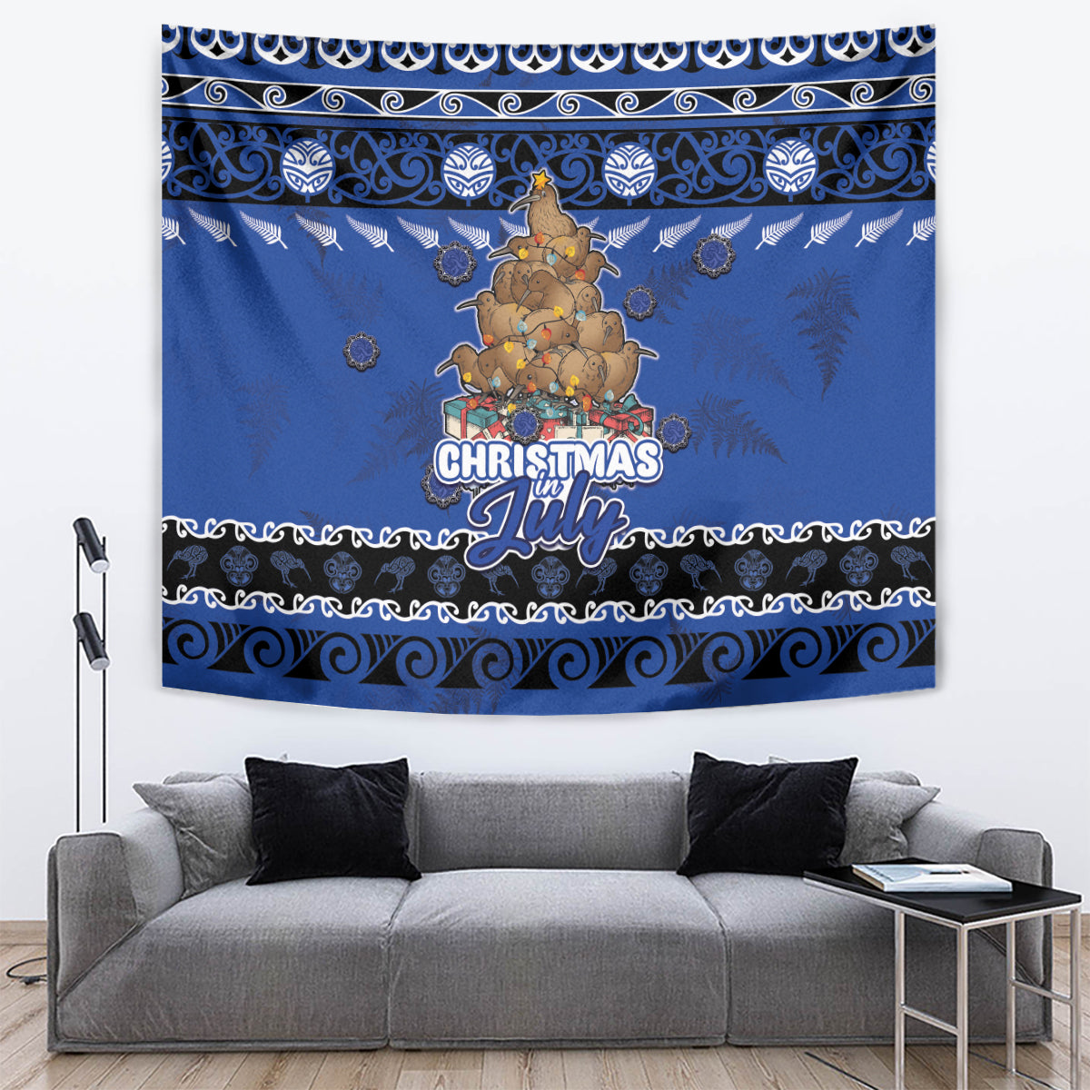 New Zealand July Christmas Tapestry Maori Kiwi Xmas Tree - Blue LT05 Blue - Polynesian Pride