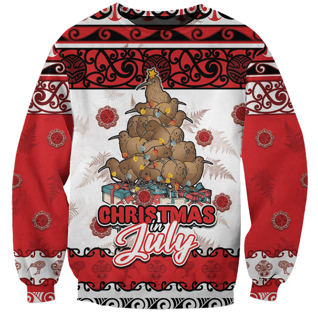 Personalised New Zealand July Christmas Sweatshirt Maori Kiwi Xmas Tree - White LT05 Unisex White - Polynesian Pride