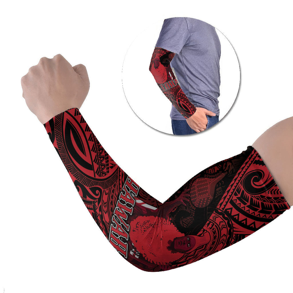 Hawaii King Kamehameha Arm Sleeves With Hawaiian Ipu Motifs Red Version LT05 Set of 2 Red - Polynesian Pride