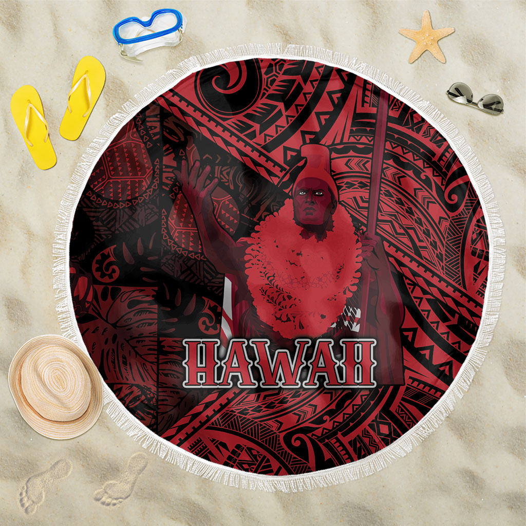 Hawaii King Kamehameha Beach Blanket With Hawaiian Ipu Motifs Red Version LT05 One Size 150cm Red - Polynesian Pride