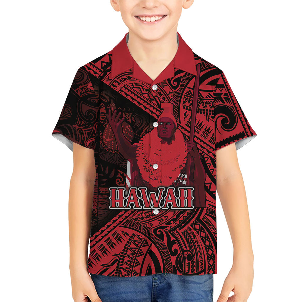 Hawaii King Kamehameha Kid Hawaiian Shirt With Hawaiian Ipu Motifs Red Version LT05 Kid Red - Polynesian Pride
