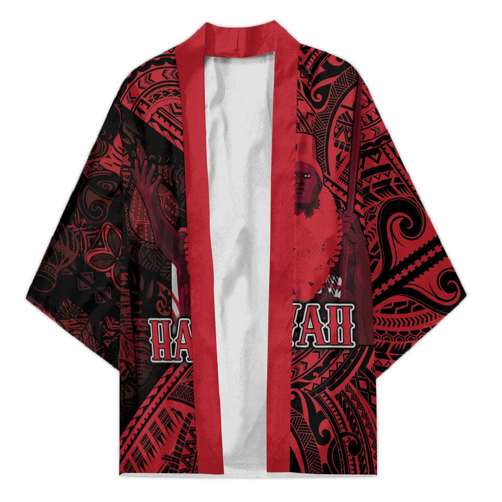 Hawaii King Kamehameha Kimono With Hawaiian Ipu Motifs Red Version LT05 Unisex Red - Polynesian Pride