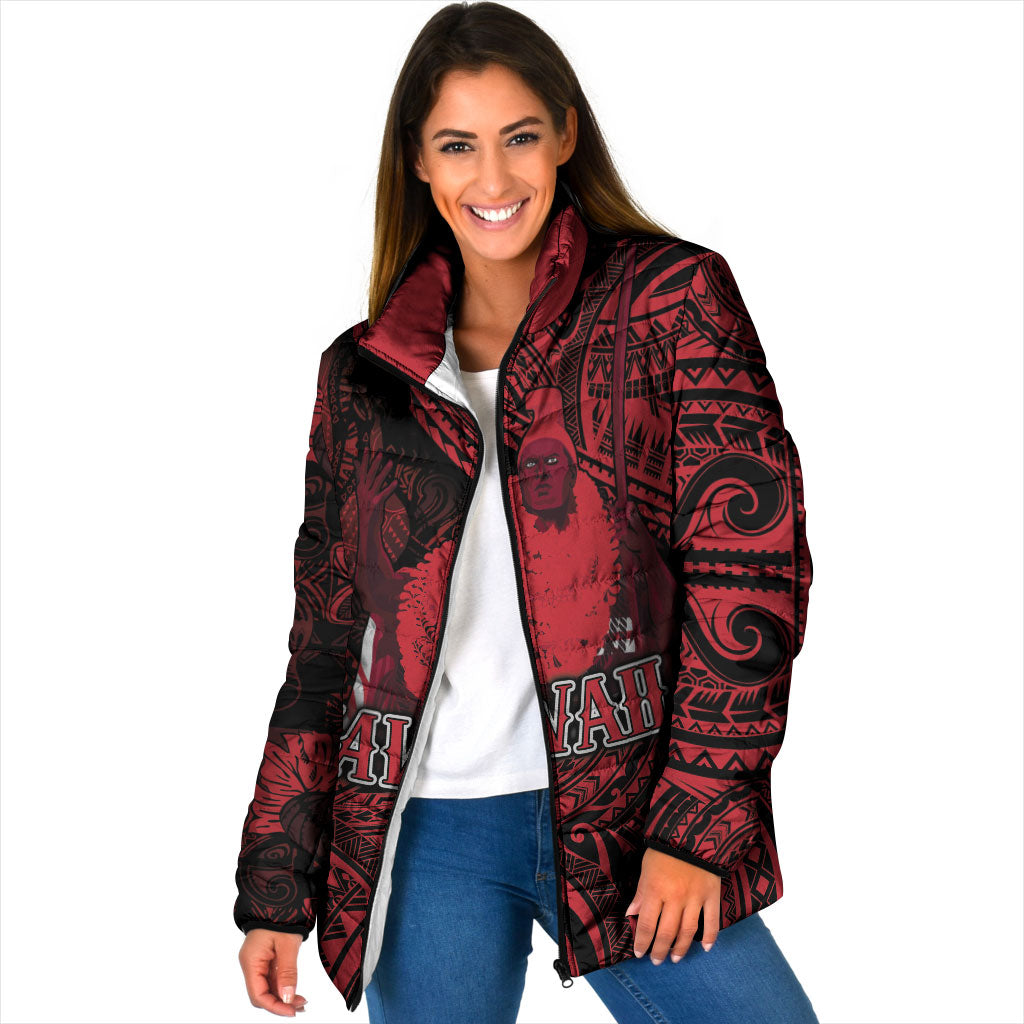 Hawaii King Kamehameha Padded Jacket With Hawaiian Ipu Motifs Red Version LT05 Women Red - Polynesian Pride