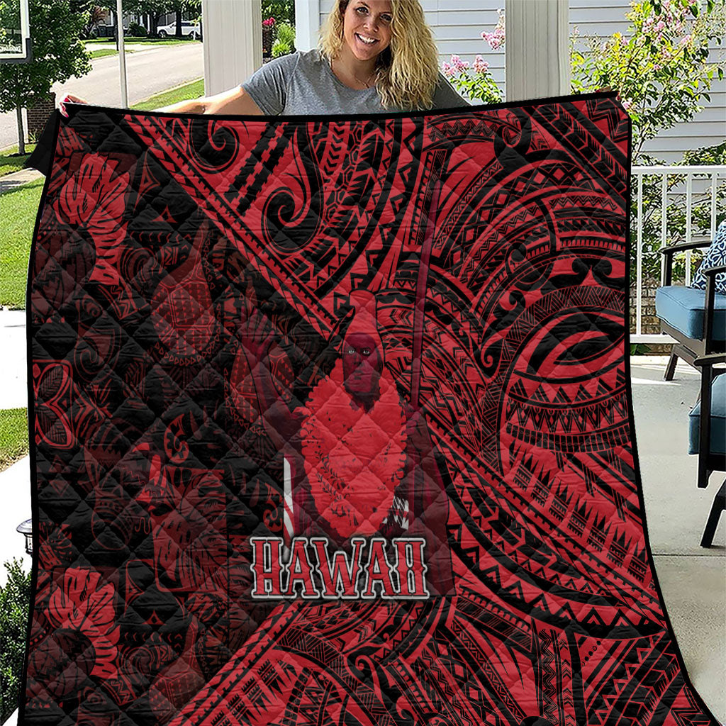 Hawaii King Kamehameha Quilt With Hawaiian Ipu Motifs Red Version LT05 Red - Polynesian Pride