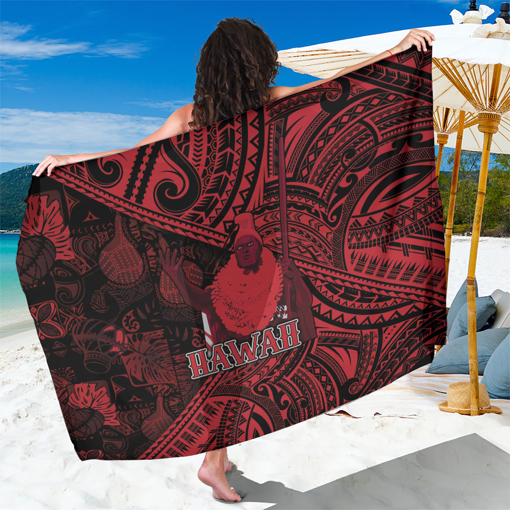 Hawaii King Kamehameha Sarong With Hawaiian Ipu Motifs Red Version LT05 One Size 44 x 66 inches Red - Polynesian Pride