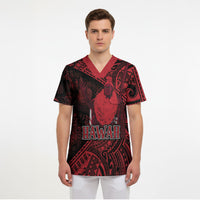 Hawaii King Kamehameha Scrub Top With Hawaiian Ipu Motifs Red Version LT05 - Polynesian Pride