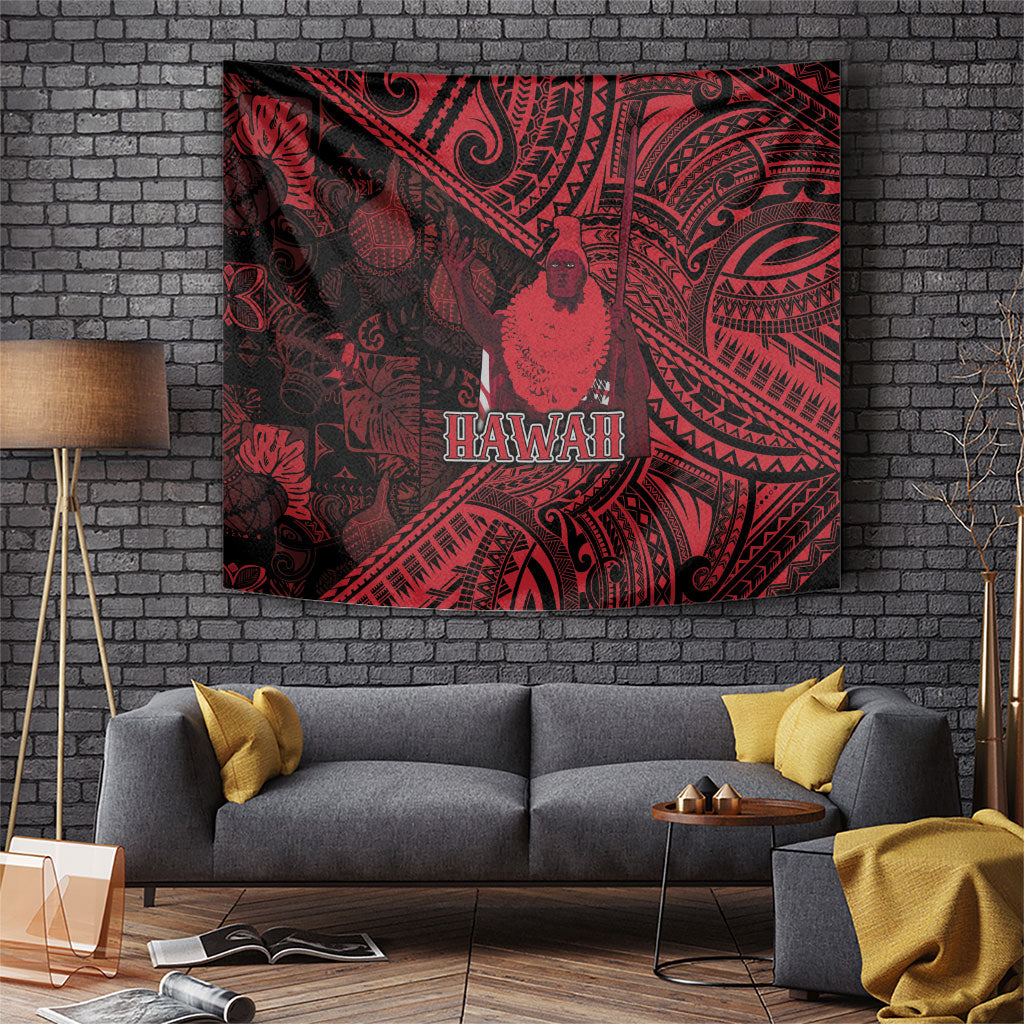Hawaii King Kamehameha Tapestry With Hawaiian Ipu Motifs Red Version LT05 Red - Polynesian Pride