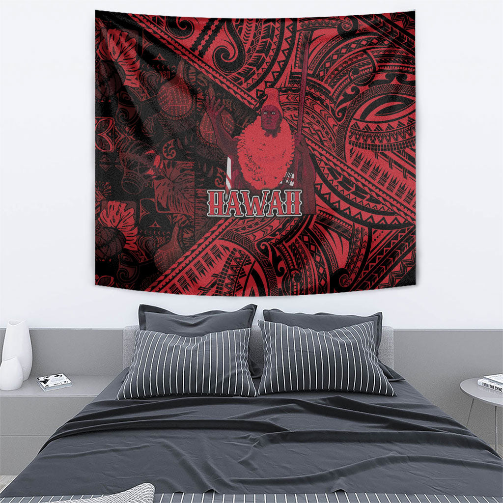 Hawaii King Kamehameha Tapestry With Hawaiian Ipu Motifs Red Version LT05 - Polynesian Pride