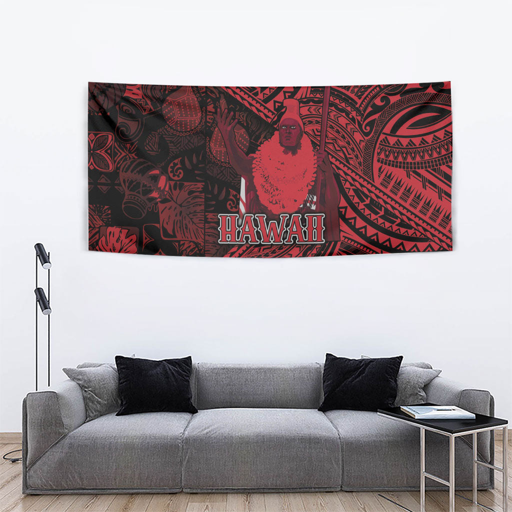 Hawaii King Kamehameha Tapestry With Hawaiian Ipu Motifs Red Version LT05 - Polynesian Pride