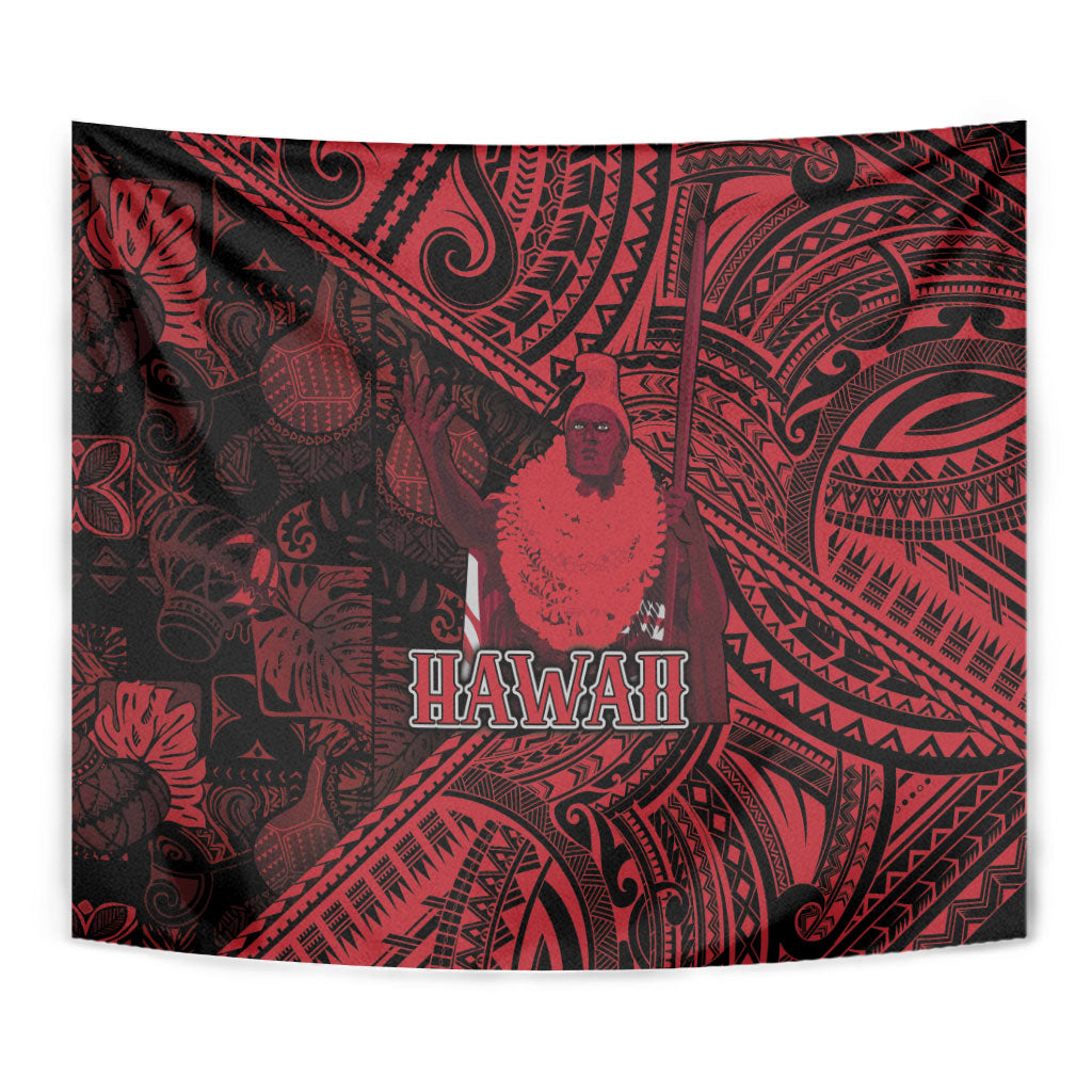 Hawaii King Kamehameha Tapestry With Hawaiian Ipu Motifs Red Version LT05 - Polynesian Pride