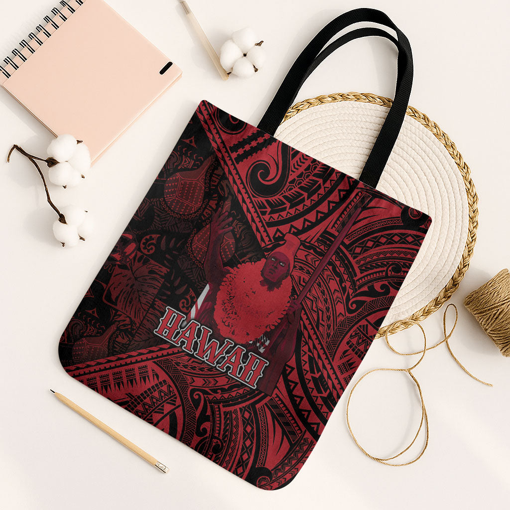 Hawaii King Kamehameha Tote Bag With Hawaiian Ipu Motifs Red Version LT05 Black Strap One Size Red - Polynesian Pride