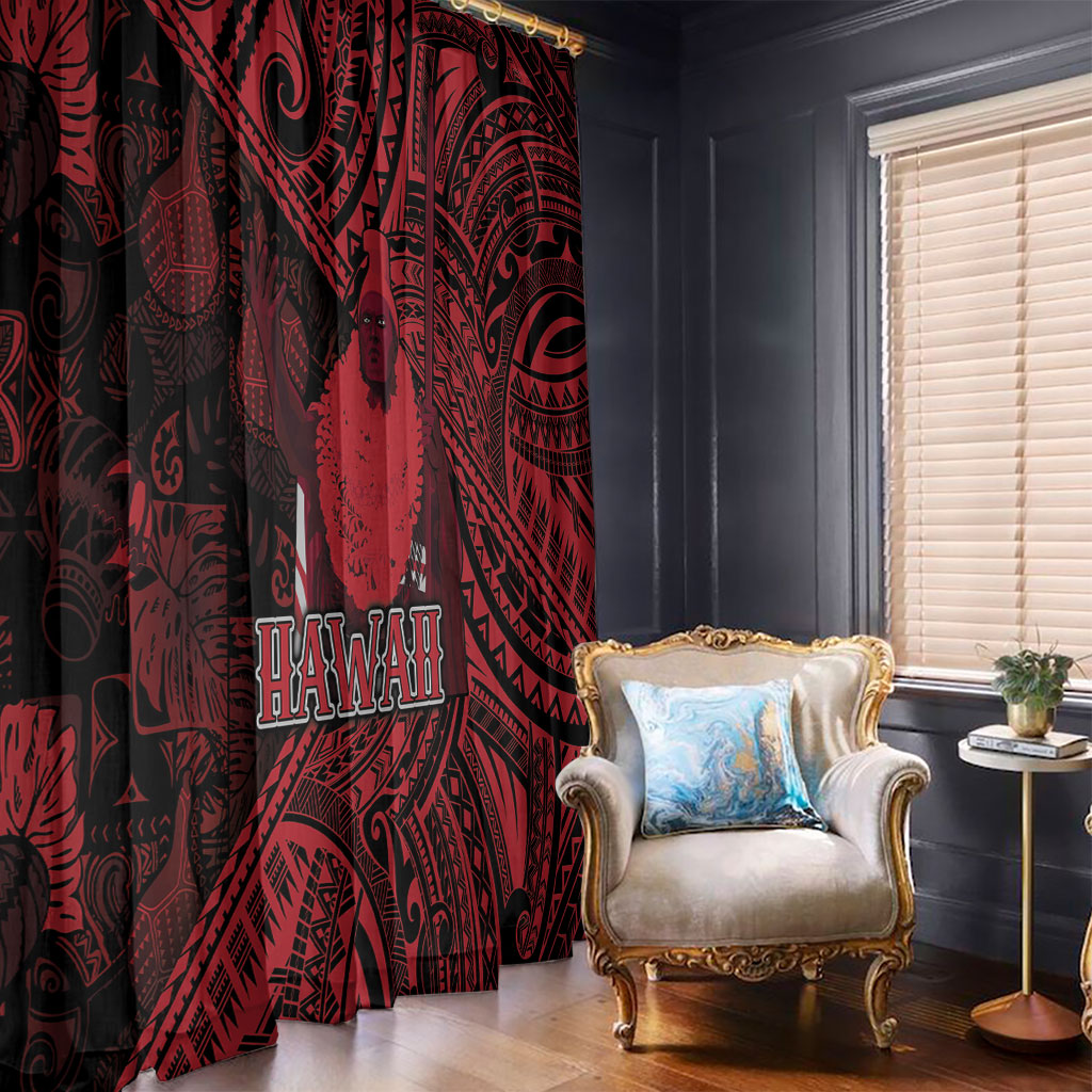 Hawaii King Kamehameha Window Curtain With Hawaiian Ipu Motifs Red Version LT05 - Polynesian Pride