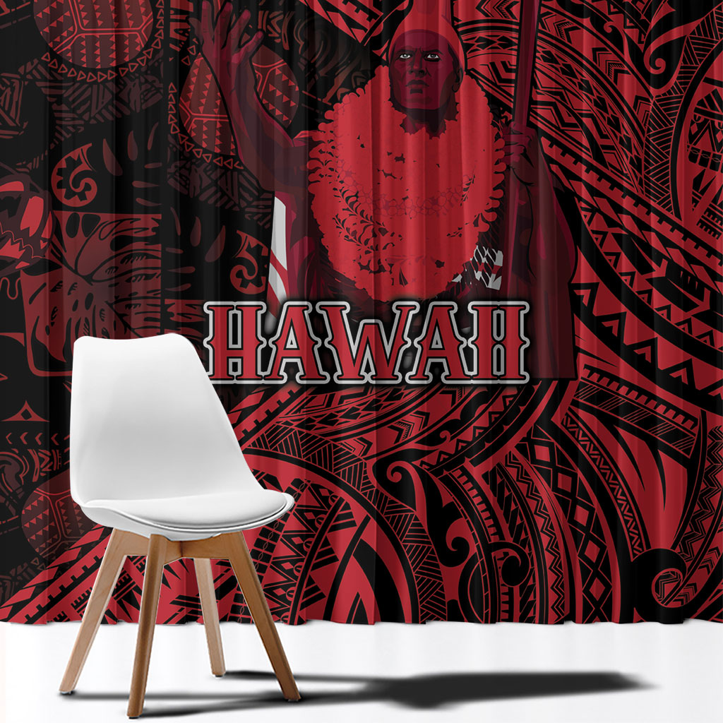Hawaii King Kamehameha Window Curtain With Hawaiian Ipu Motifs Red Version LT05 - Polynesian Pride