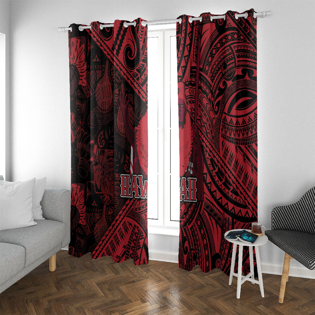 Hawaii King Kamehameha Window Curtain With Hawaiian Ipu Motifs Red Version LT05 With Grommets Red - Polynesian Pride