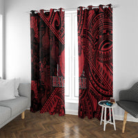 Hawaii King Kamehameha Window Curtain With Hawaiian Ipu Motifs Red Version LT05 With Grommets Red - Polynesian Pride