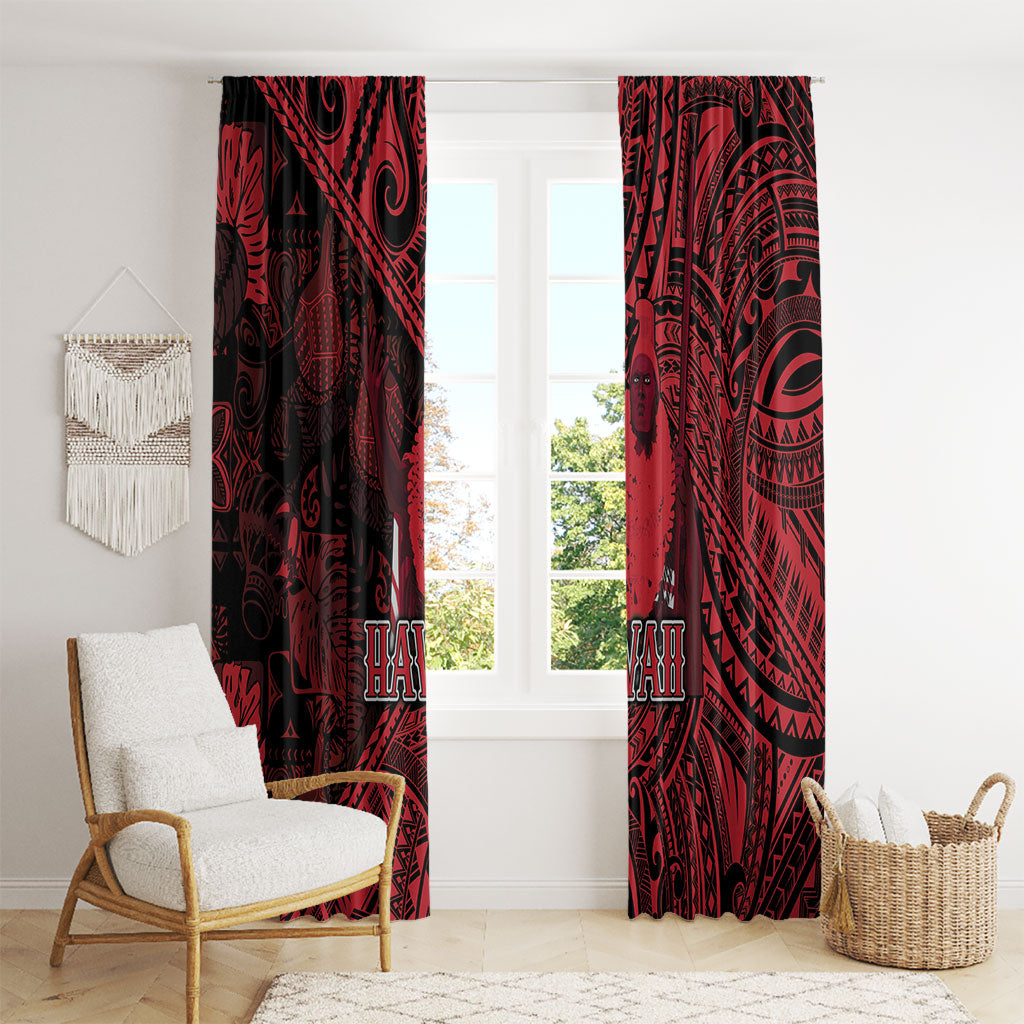 Hawaii King Kamehameha Window Curtain With Hawaiian Ipu Motifs Red Version LT05 - Polynesian Pride