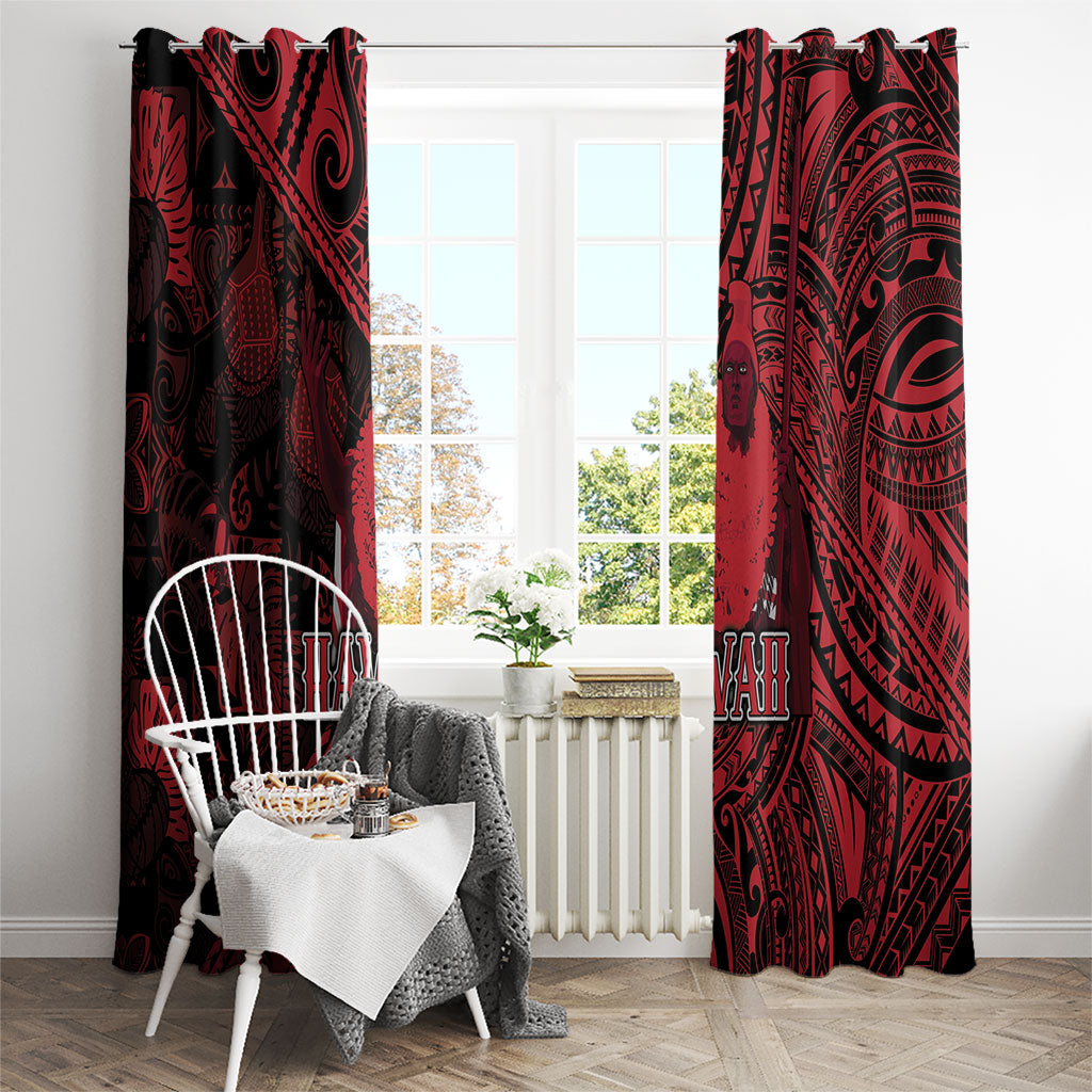 Hawaii King Kamehameha Window Curtain With Hawaiian Ipu Motifs Red Version LT05 - Polynesian Pride