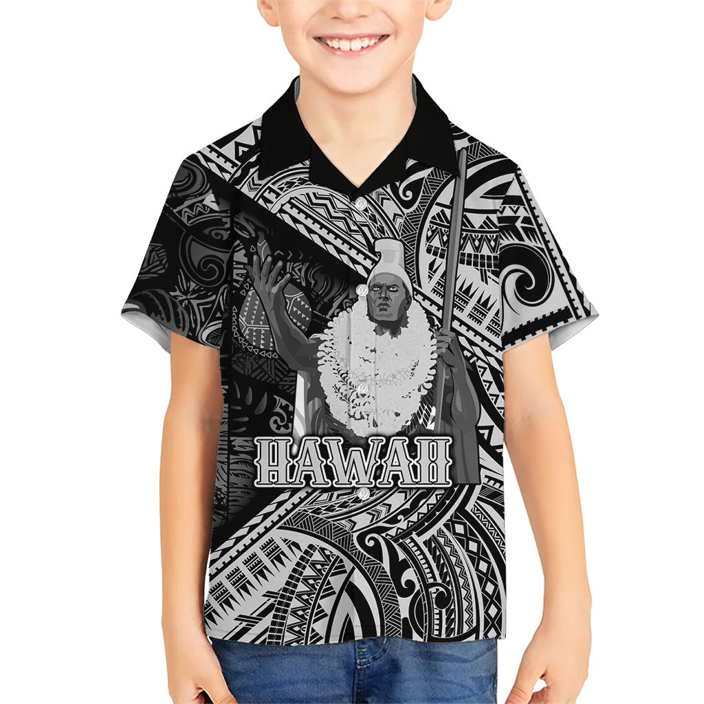 Hawaii King Kamehameha Kid Hawaiian Shirt With Hawaiian Ipu Motifs Black Version LT05 Kid Black - Polynesian Pride