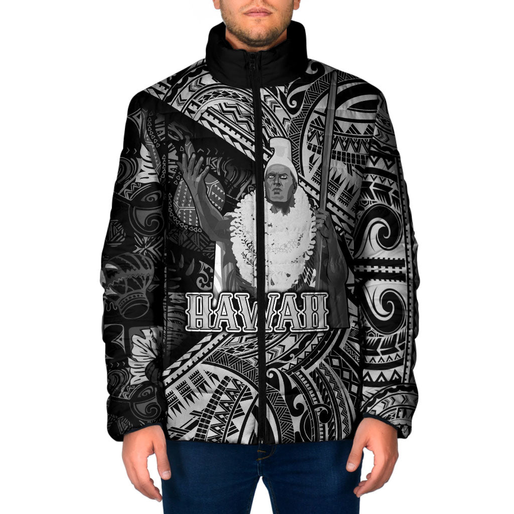 Hawaii King Kamehameha Padded Jacket With Hawaiian Ipu Motifs Black Version LT05 Men Black - Polynesian Pride