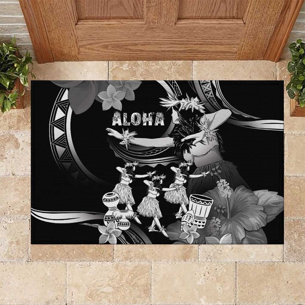 Hawaii Beautiful Hula Dancers Rubber Doormat With Ipu Keke And Pahu Drum LT05 Black - Polynesian Pride