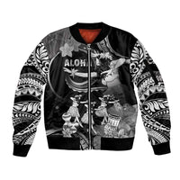 Hawaii Beautiful Hula Dancers Sleeve Zip Bomber Jacket With Ipu Keke And Pahu Drum LT05 Unisex Black - Polynesian Pride