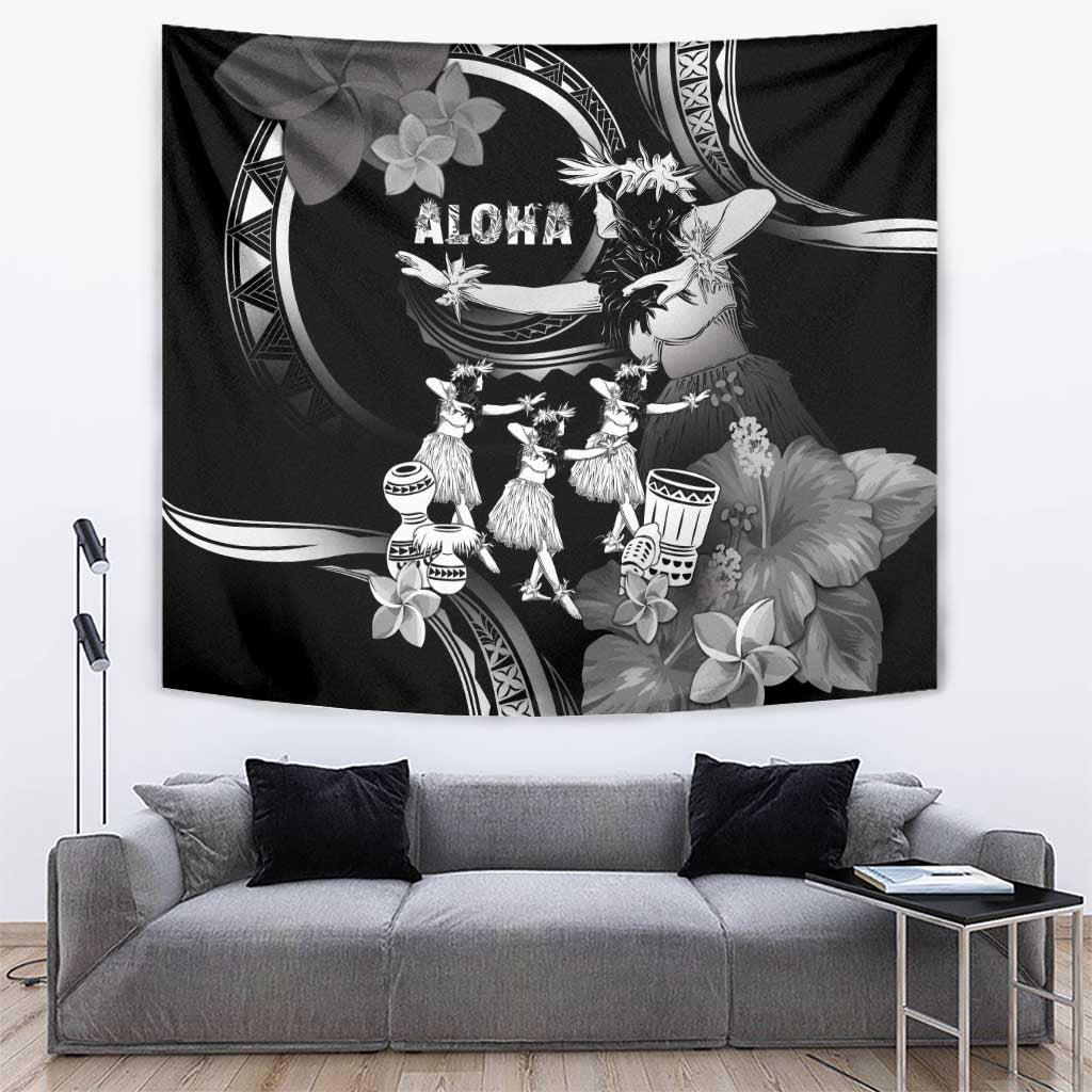 Hawaii Beautiful Hula Dancers Tapestry With Ipu Keke And Pahu Drum LT05 Black - Polynesian Pride