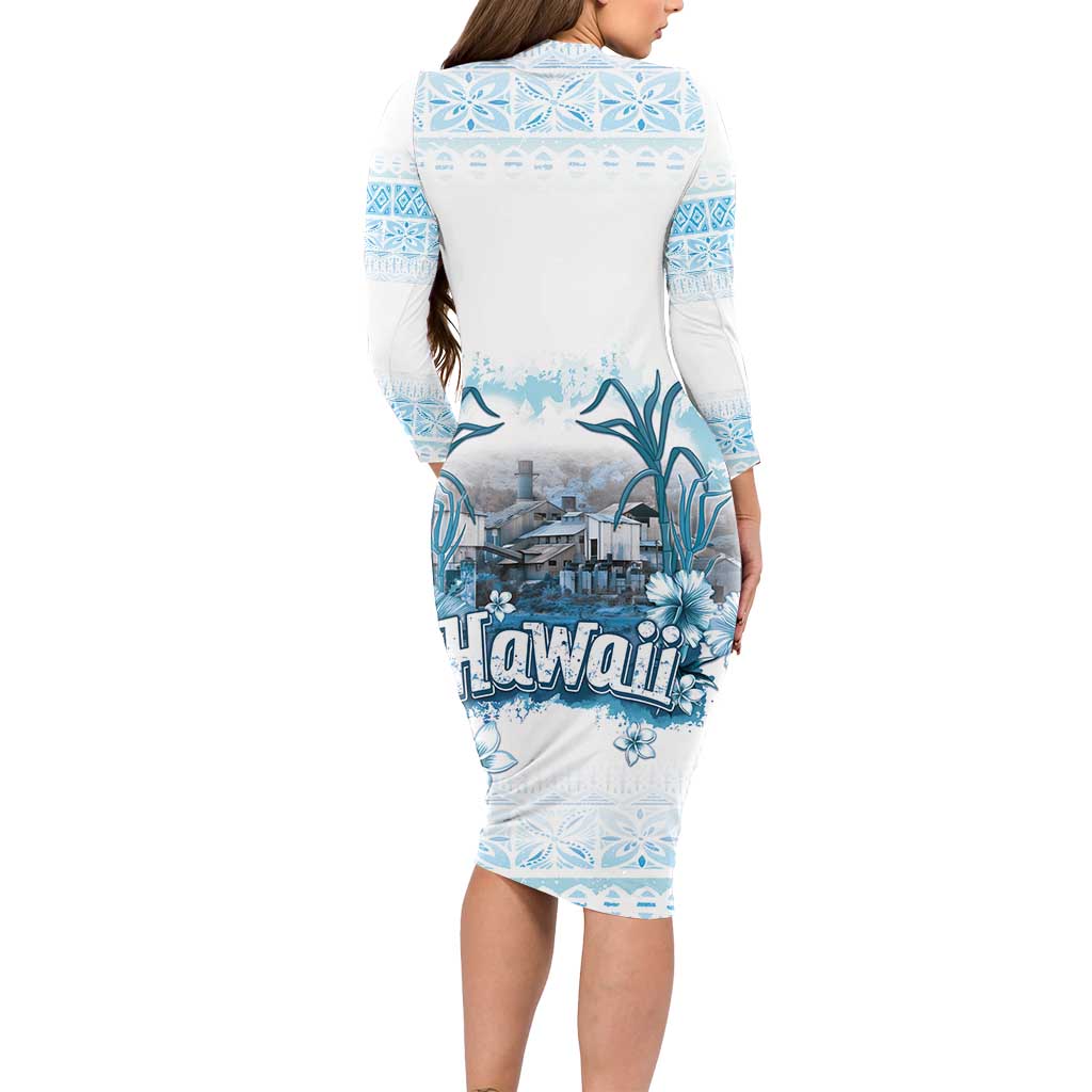 Hawaii Sugar Plantation Long Sleeve Bodycon Dress With Hawaiian Tapa Pattern LT05 - Polynesian Pride