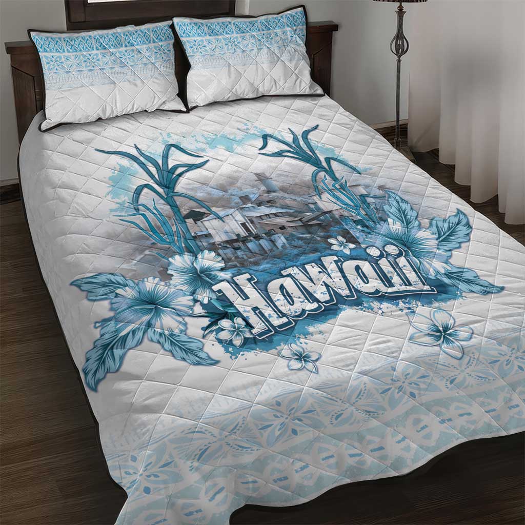 Hawaii Sugar Plantation Quilt Bed Set With Hawaiian Tapa Pattern LT05 White - Polynesian Pride