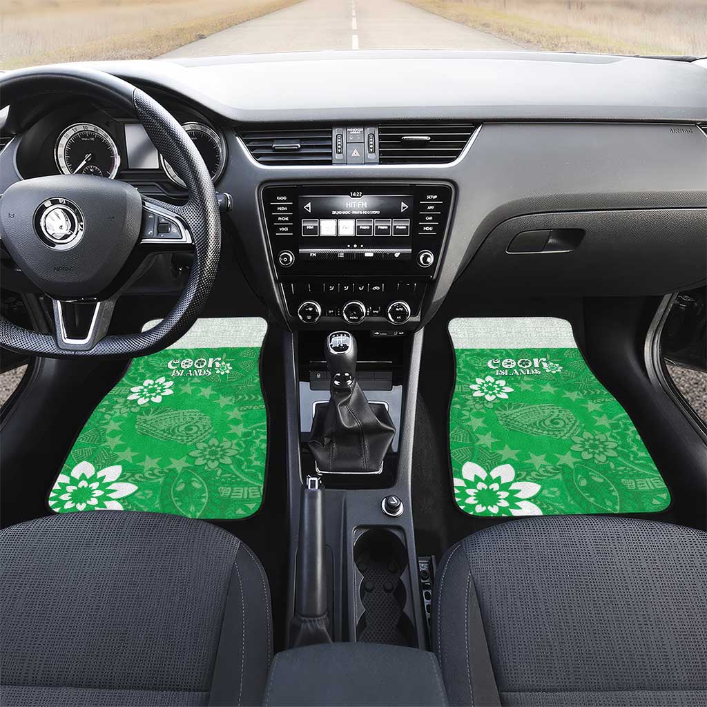 Cook Islands Maori Language Week Car Mats Pacific Tapa Pattern LT05 Set 2pcs - Front Green - Polynesian Pride