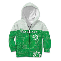 Cook Islands Maori Language Week Kid Hoodie Pacific Tapa Pattern LT05 Zip Hoodie Green - Polynesian Pride