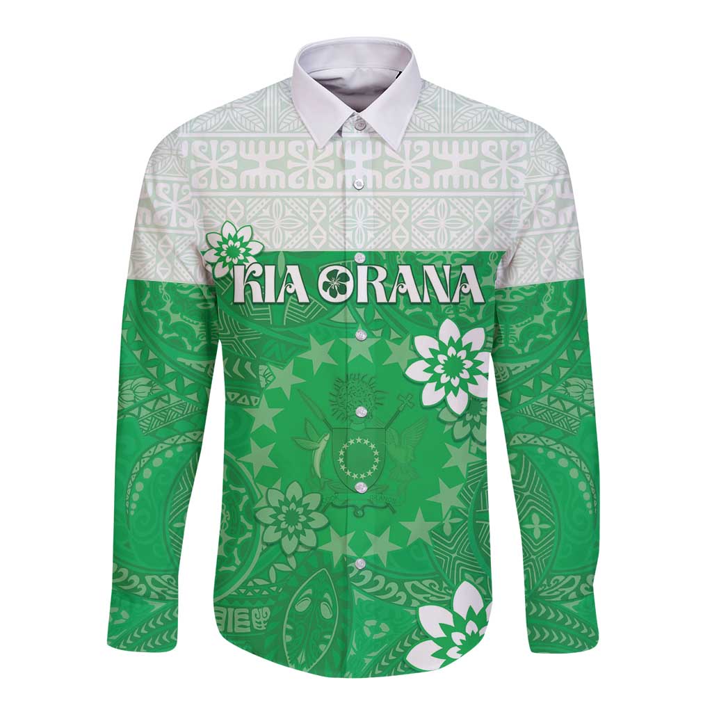 Cook Islands Maori Language Week Long Sleeve Button Shirt Pacific Tapa Pattern LT05 Unisex Green - Polynesian Pride