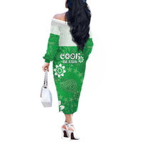 Cook Islands Maori Language Week Off The Shoulder Long Sleeve Dress Pacific Tapa Pattern LT05 - Polynesian Pride