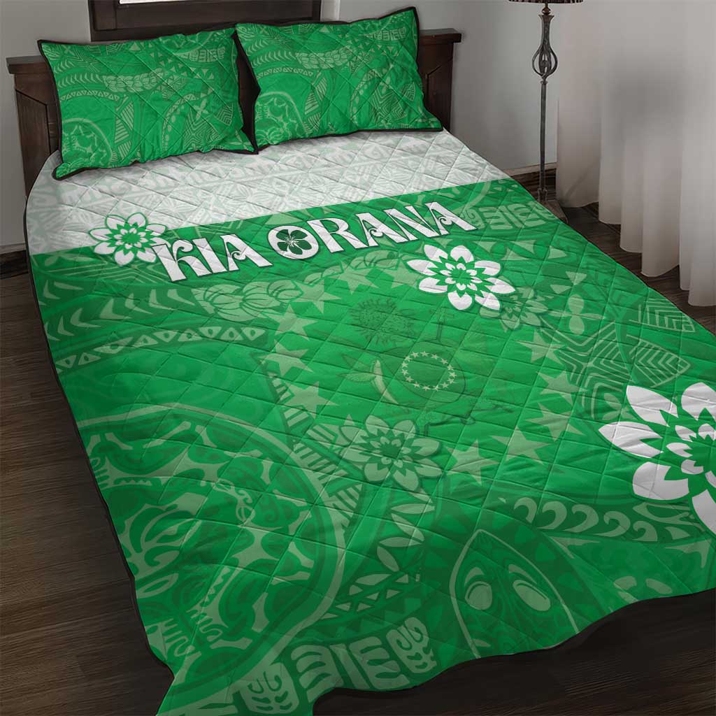Cook Islands Maori Language Week Quilt Bed Set Pacific Tapa Pattern LT05 Green - Polynesian Pride