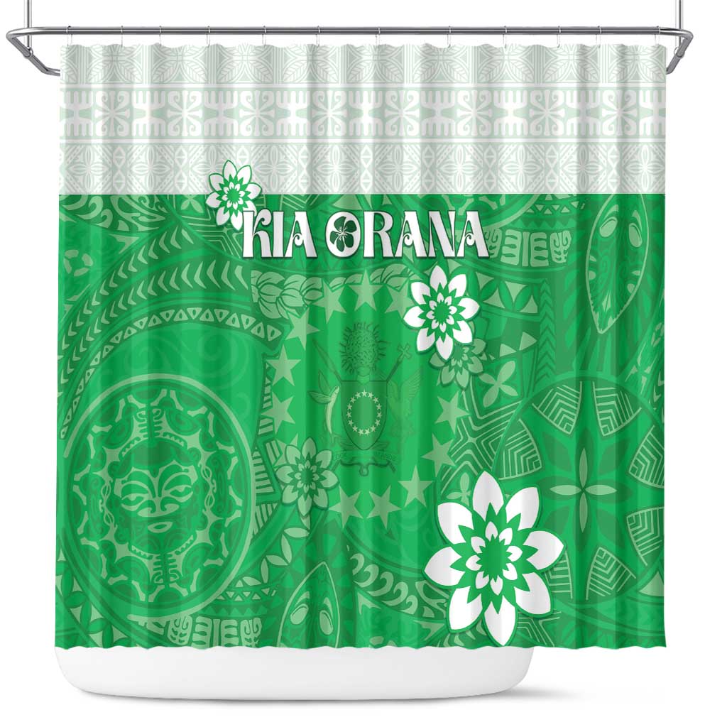 Cook Islands Maori Language Week Shower Curtain Pacific Tapa Pattern LT05 Green - Polynesian Pride