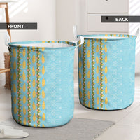 Hawaii Shell Tiare Anthurium Heliconia Lei Laundry Basket With Tapa Pattern Baby Blue LT05 - Polynesian Pride