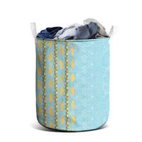 Hawaii Shell Tiare Anthurium Heliconia Lei Laundry Basket With Tapa Pattern Baby Blue LT05 - Polynesian Pride