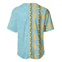 Hawaii Shell Tiare Anthurium Heliconia Lei Baseball Jersey With Tapa Pattern Baby Blue LT05 - Polynesian Pride