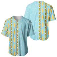 Hawaii Shell Tiare Anthurium Heliconia Lei Baseball Jersey With Tapa Pattern Baby Blue LT05 - Polynesian Pride