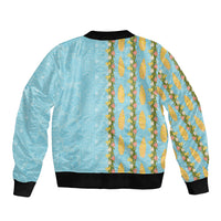 Hawaii Shell Tiare Anthurium Heliconia Lei Bomber Jacket With Tapa Pattern Baby Blue LT05 - Polynesian Pride